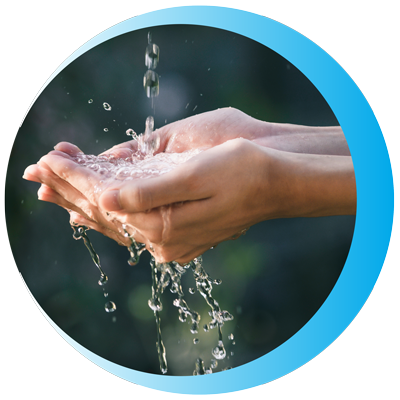 hands catching flowing water